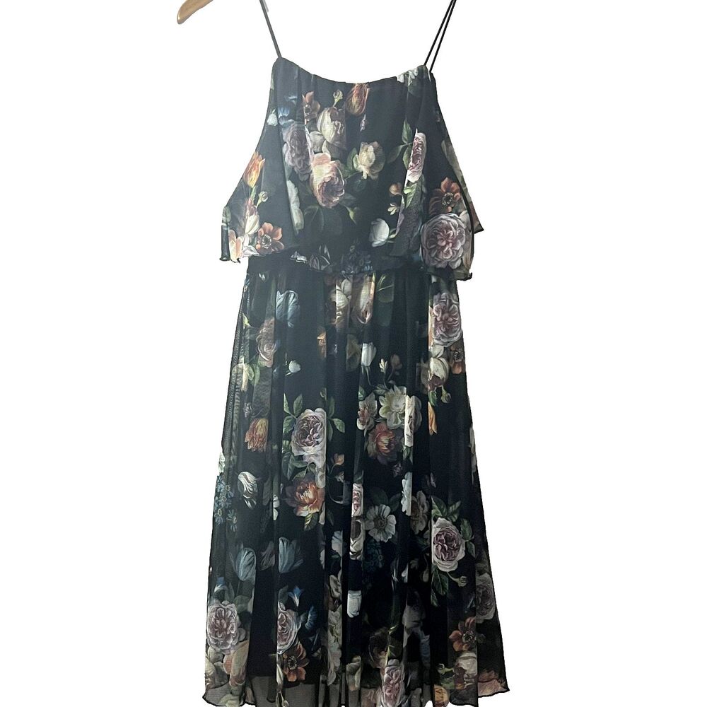 ASOS maternity dress 6 stretch spaghetti strap black floral NWT